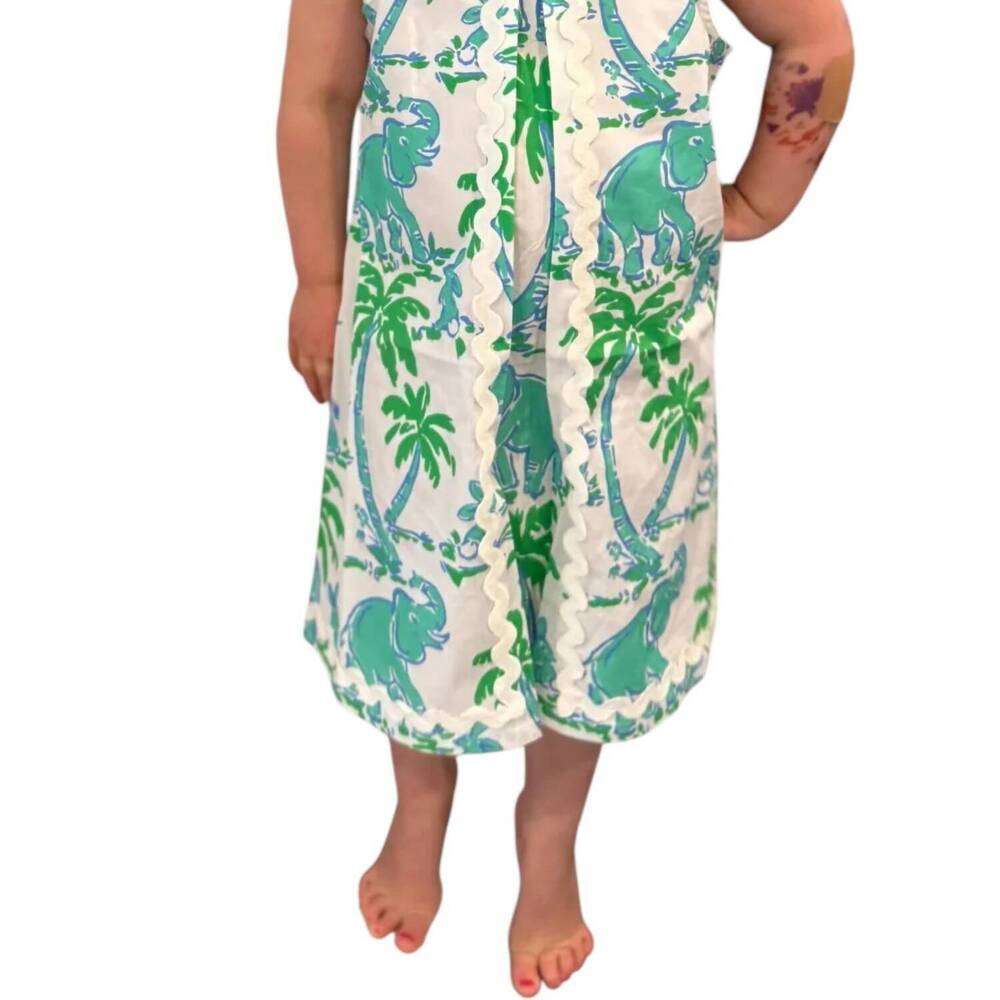 NEW SAIL TO SABLE girl's sleeveless ric-rac shift dress in elephant print
